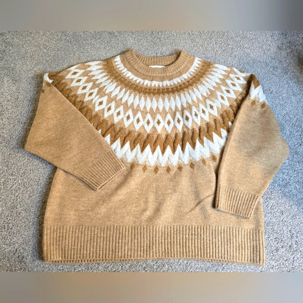Metallic Detailed Crewneck Sweater Tan Gold Silver Fall Winter Grandpa Grandma